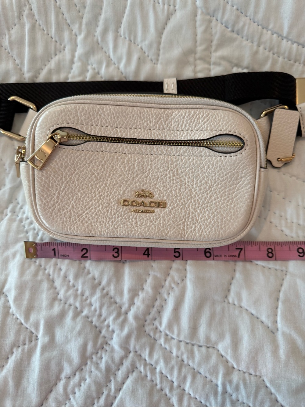 Coach White Pebbled Leather Crossbody Belt Bag with Black Strap - Picture 13 of 13